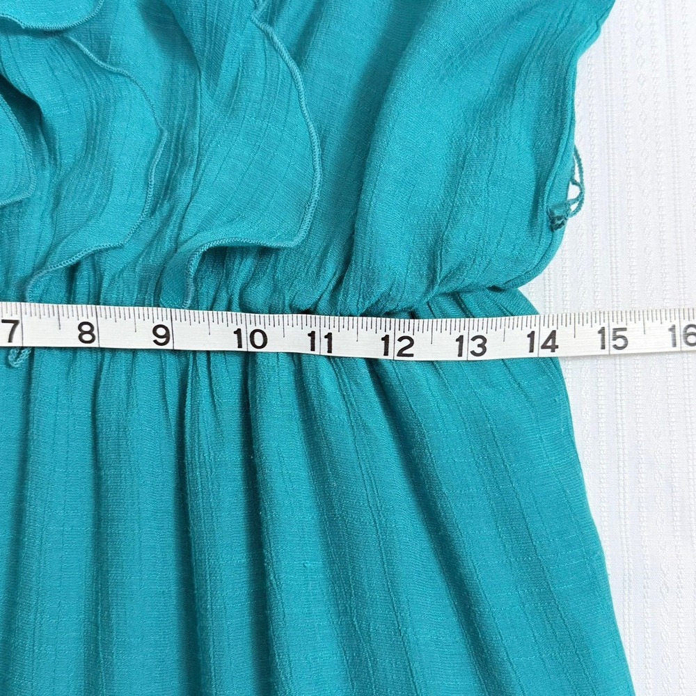 Turquoise Ruffle Maxi Dress Boho Belted Spaghetti Strap Flowy Summer Coquette - Picture 5 of 5